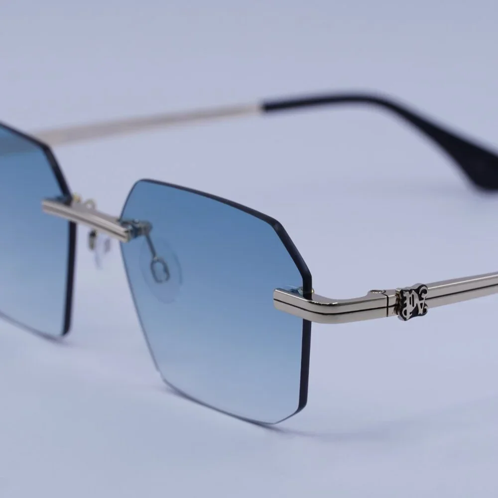 Palm Angels PERI10G QUARTZ 7644 Sunglasses Gold Geometric Frame, Blue Lenses